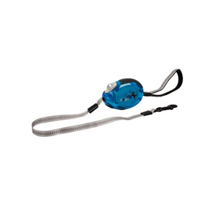 Повідець рулетка для собак до 12кг Flamingo  DogxToGo Belt Glassy, S, з кнопкою блокування та прозорим корпусом, 2м, синій